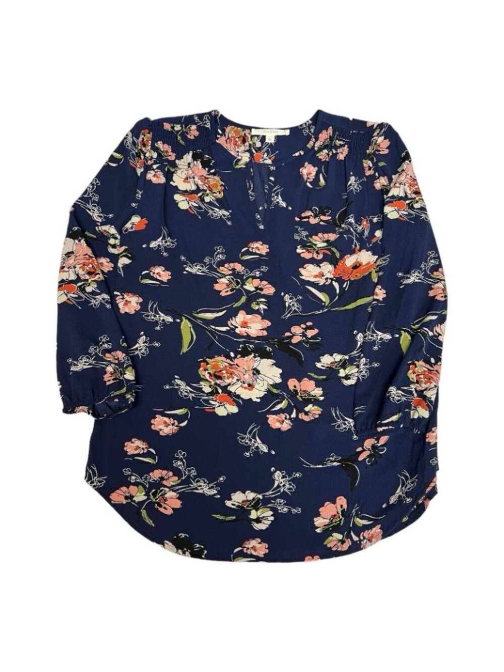 Fun2Fun Womens Floral Blouse~Size Small~Navy 3/4 Sleeve Top~NWOT~L12 10 - Picture 10 of 12